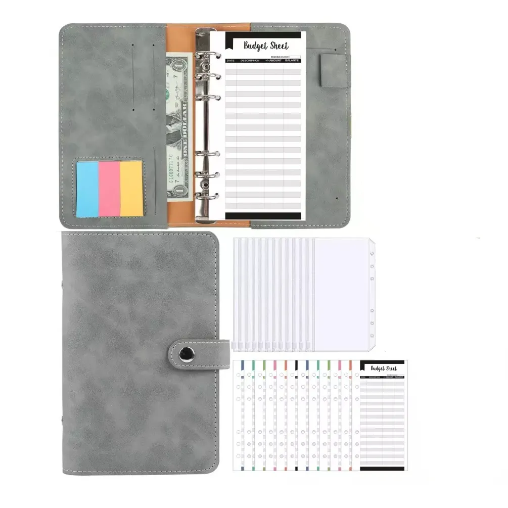 New A6 PU Leather Budget Binder with Cash Envelopes Zipper Bag Notebook Cover Budget Planner Binder
