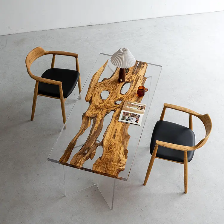 Tabela de resina epóxi em resina, tabela de madeira, azeitona italiana, para sala de jantar, escritório