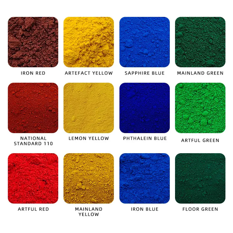 Óxido de hierro de alta calidad Rojo Amarillo azul blanco gris púrpura negro verde marrón pigmento para recubrimiento
