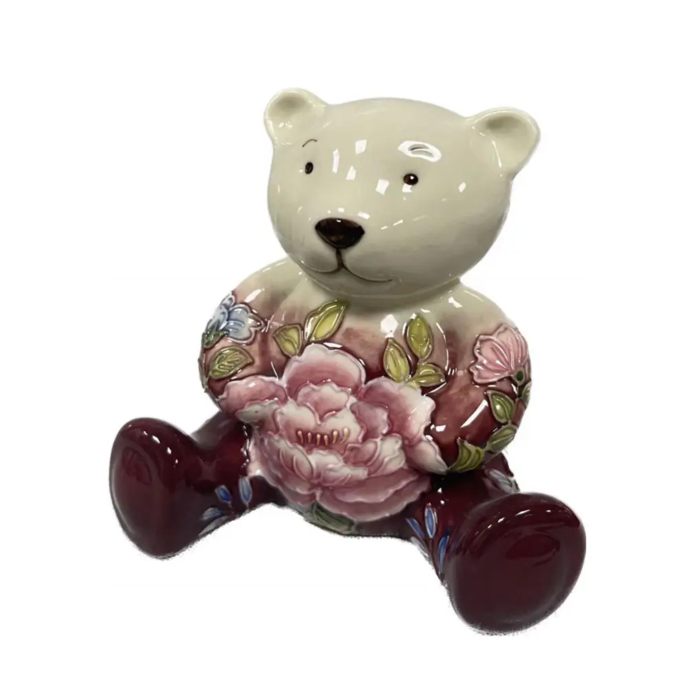 รูปปั้นหมีเท็ดดี้แบร์พิมพ์ลายดอกไม้ทำมือตกแต่งบ้านงานฝีมือในร่ม