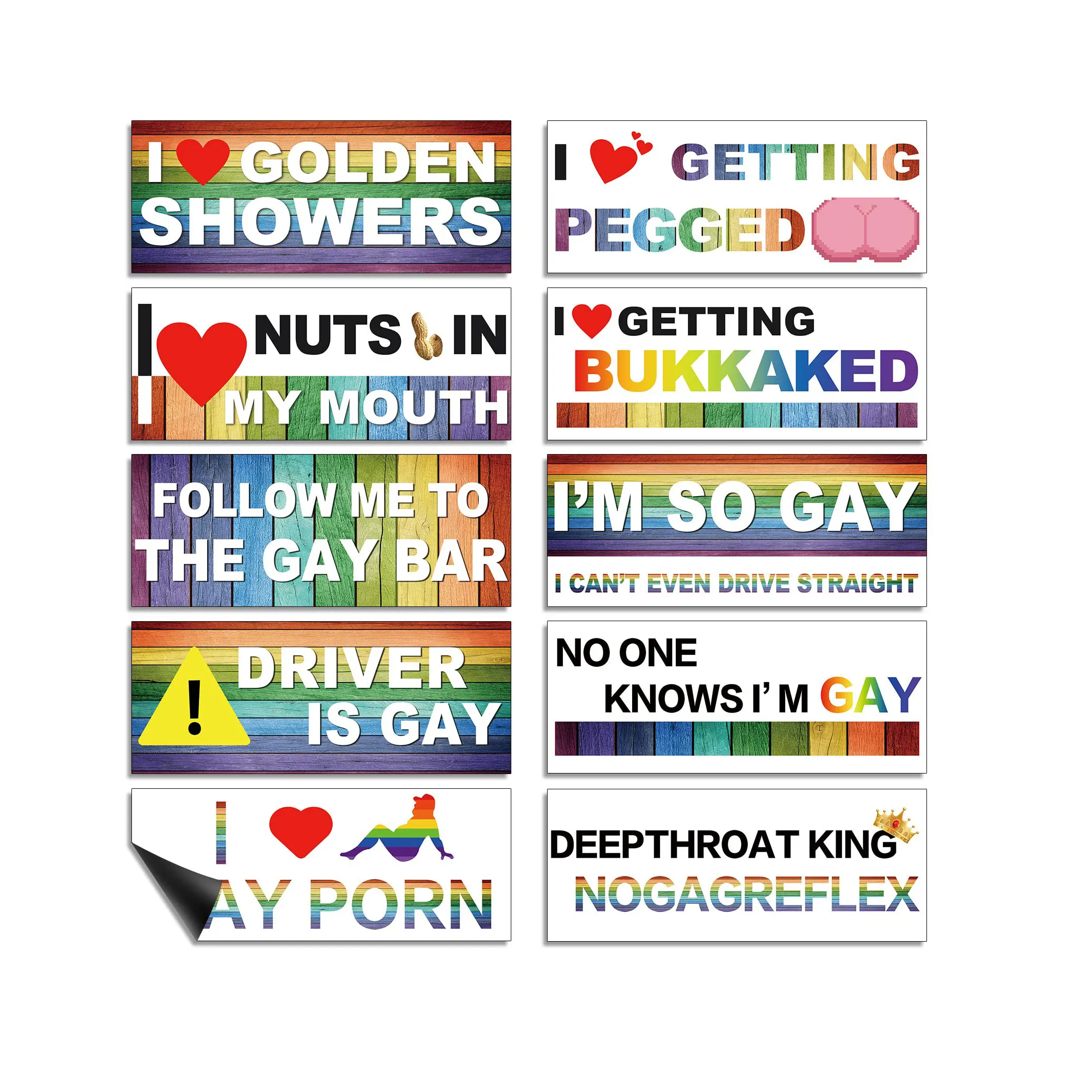 Pegatinas divertidas para parachoques de coche Gay, pegatinas de broma LGBT, colores del Arcoíris, calcomanías magnéticas de parachoques, 10 Uds.