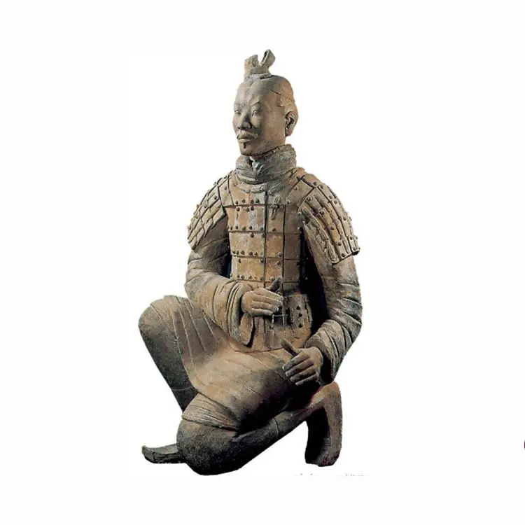 Antike Alte Chinesische Soldat Stein Statue Life Größe Kniend Bogenschützen Terrakotta Krieger Marmor Skulptur