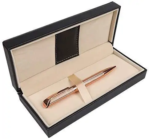 Stylo à bille en métal avec boîte cadeau, rechargeable, 1.0mm, encre noire, or rose, stylo métallique