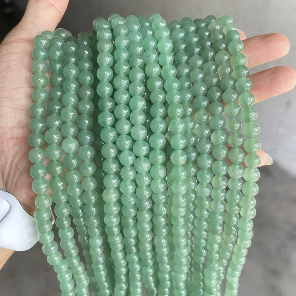 4mm 6mm 8mm naturale aventurina verde lucidato rotondo filo di perline sfuse con pietre preziose e perline rotonde verdi per la creazione di gioielli
