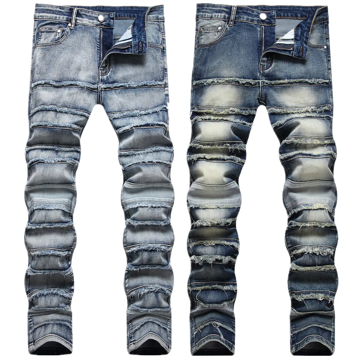 Calças compridas bordadas de venda quente, roupas masculinas da moda com furos e sem jeans elásticos, jeans slim fit com pernas pequenas, 2024