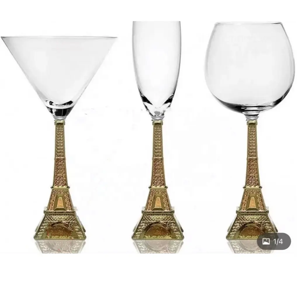 Handblown jelas Menara eiffel berbentuk batang champagne flute unik paten glassware Stainless steel menara koktail kaca piala