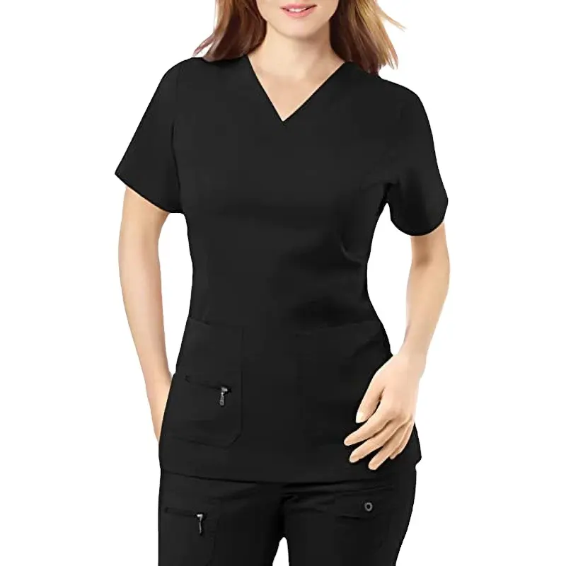 Campione gratuito 52009 poliestere Spandex Scrub con scollo a V superiore uniformi da allattamento da donna