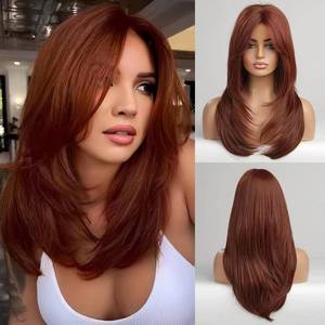 Factory Cheap 24 Inch Long Straight Layered Hair Wigs Synthetic Hair Replacement Wigs With <strong>Bangs</strong> for Daily Use for Women - Product Image 2