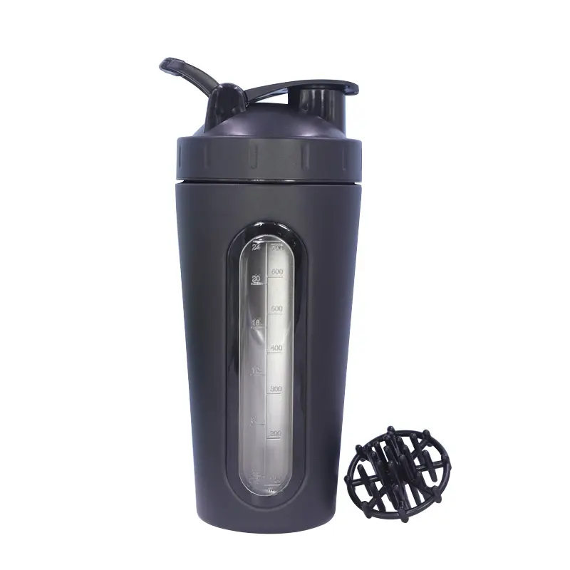 Custom Logo 700-800Ml Gym Draagbare Proteïne Shaker Cups Roestvrijstalen Watersportfles Met Plastic Mixer Voor Eiwitmixen