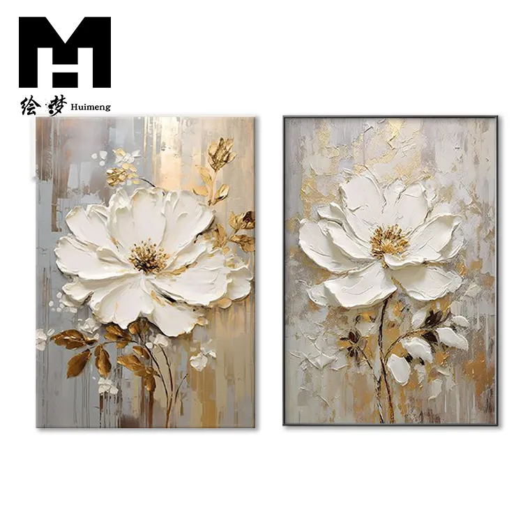 Décor de salon d'hôtel moderne fait à la main abstrait fleur blanche sur toile mur Art photo texture fleur peinture à l'huile