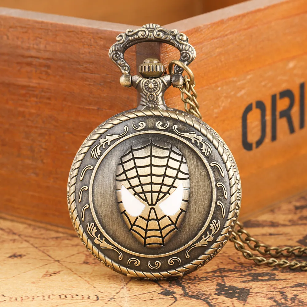 Accessoires Cosplay Pendentif Super-Héros 3D Araignée Collier Humain Chaîne Horloge Montre De Poche Pour Enfants Cadeau