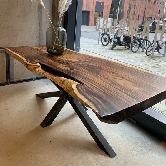 Popular model South America walnut natural shape table top live edge wood slab dining table