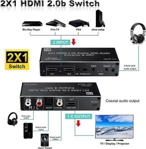 Conmutador HDMI 4K 2x1 con extractor de audio Conmutador de 2 entradas y 1 salida con extractor de audio coaxial SPDIF ARC de 3,5mm R/L - Product Image 3
