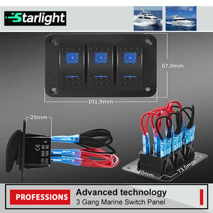 3 gang 12V không thấm nước Rocker chuyển đổi bảng điều chỉnh với kép màu xanh LED pre-có Dây Led Light <span class=keywords><strong>Bar</strong></span> điều khiển cho Jeep rzr ATV thuyền Marine - Product Image 3