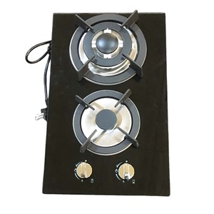 商用价格双燃烧器燃气灶钢化黑色玻璃内置燃气灶 - Product Image 1