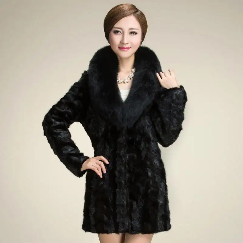 Cappotto di pelliccia caldo autunno inverno lungo cappotto di visone da donna combinazione di pelliccia di visone finto con tasca
