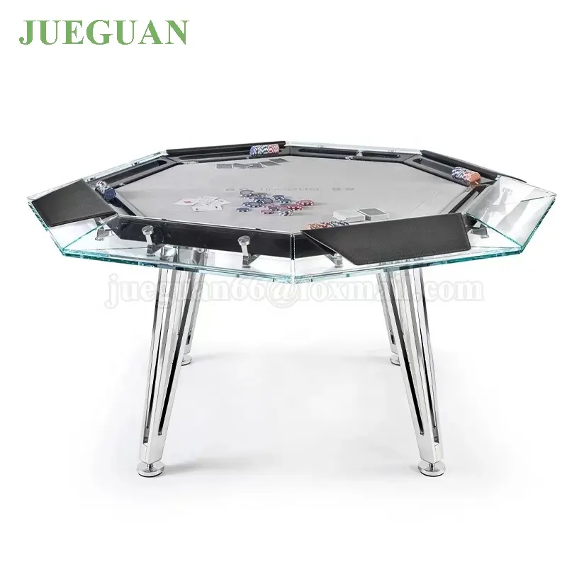 Texas Hold Em Oval Casino Poker Playing Card Disc Foot Table 8 Person Tempered Glass Poker Table