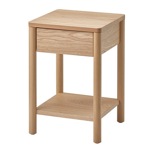 Oak Round Leg Single Drawer Nightstand with Bottom Shelf