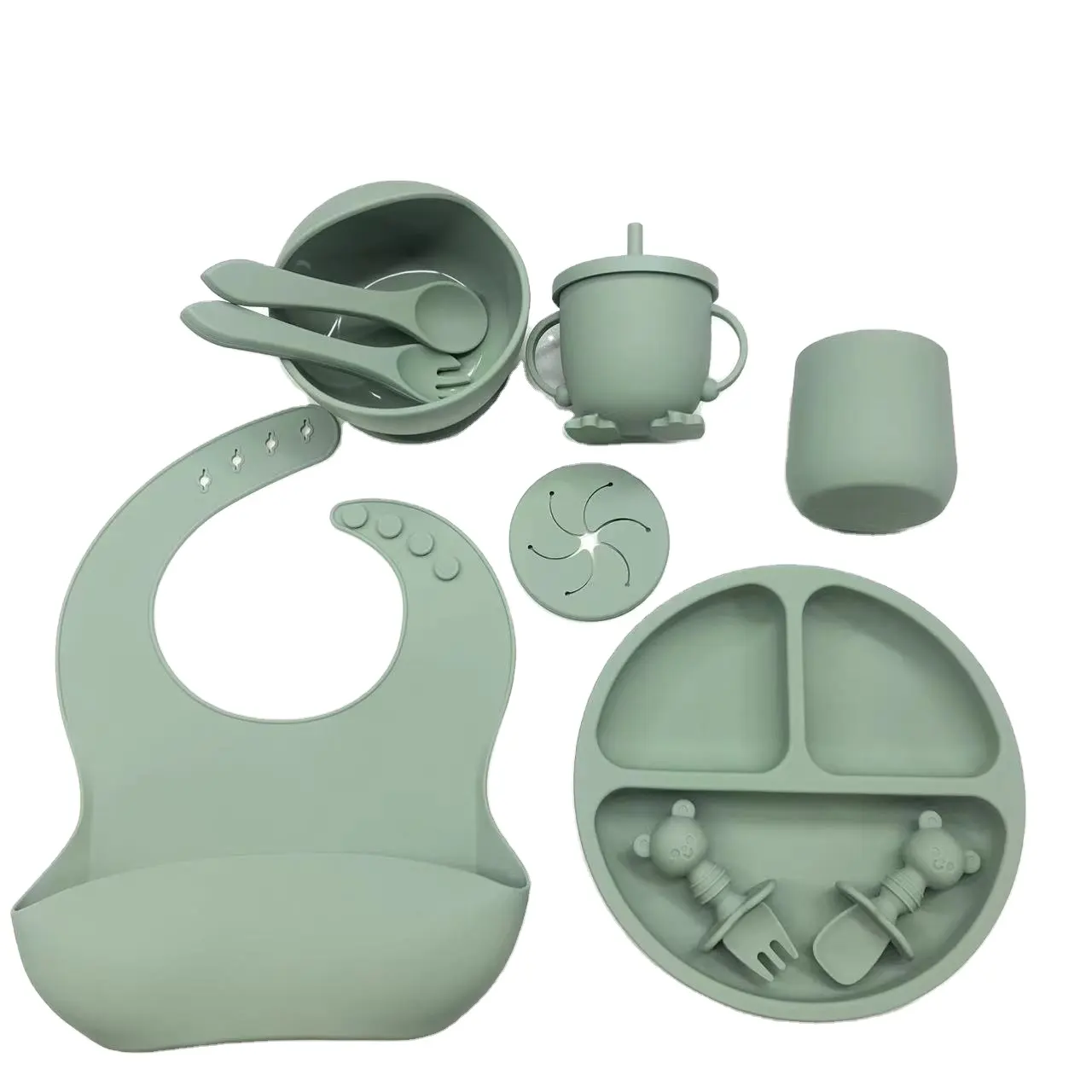 Vente en gros, ensemble d'alimentation pour bébé, cuillère douce BPA, cuillère d'alimentation pour bébé, fourchette, ustensiles en Silicone, 10 pièces, ensemble d'alimentation pour bébé