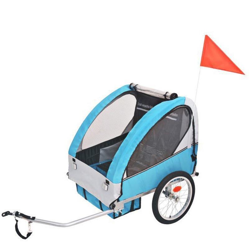 Blue and white 2-wheel child trailer