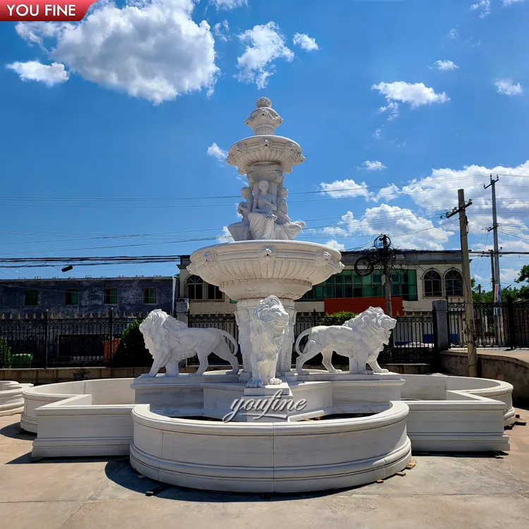 Fuente de agua grande personalizada para jardín, piedra Natural tallada a mano, mármol, León, a la venta