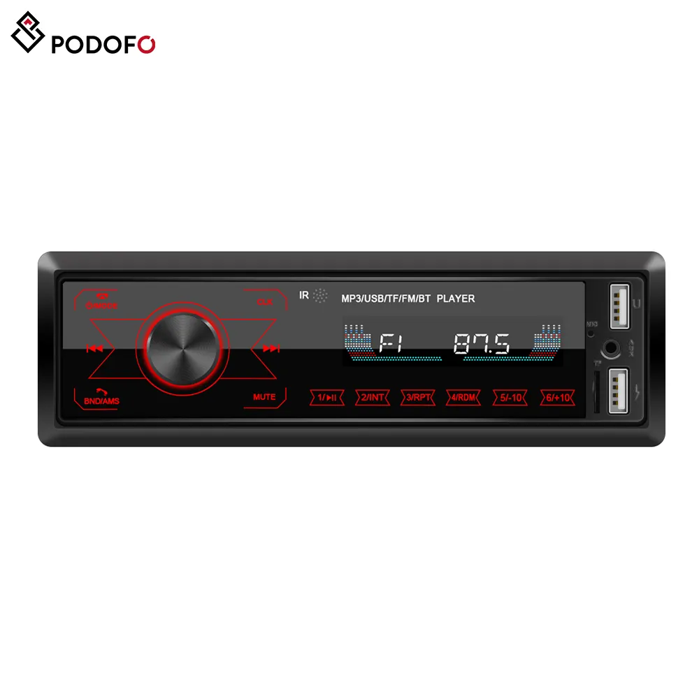 Podofo Autoradio 12V 1Din Touch Toetsen Auto Video Radio Bt Auto Stereo In-Dash MP3 Speler Telefoon AUX-IN/Fm/Usb/Radio