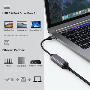 Custom Type C USB 2.0 100Mb USB 3.0 a 1000Mbps Gigabit RJ45 scheda di rete in alluminio ABS Ethernet adattatore per PC Desktop Laptop - Product Image 4