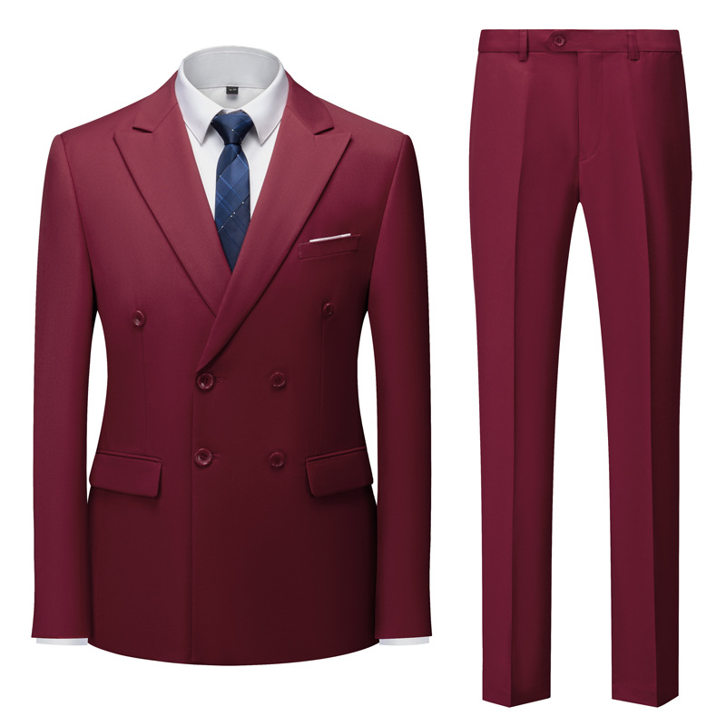 Dark Red 2 piece trousers set gentleman suit