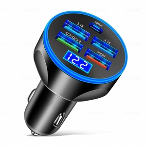 Factory Price WGS-G37 5 in 1 Digital Display Super Fast Charging Car <strong>Charger</strong> with Voltmeter