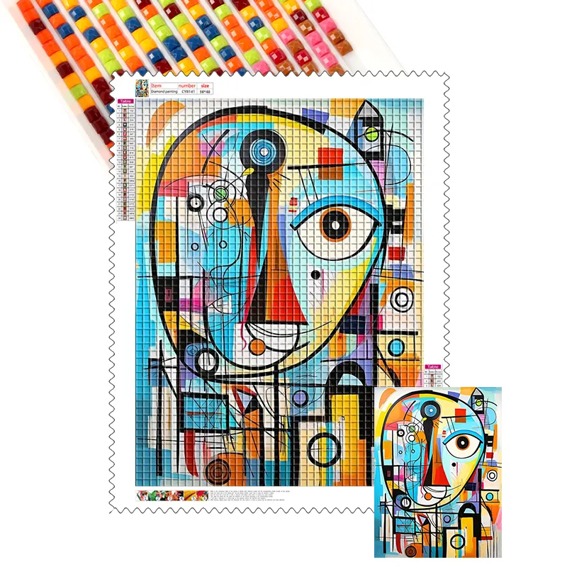 Kit lukisan berlian 5d untuk anak-anak dewasa Pablo Picasso gaya seni abstrak wajah gambar lukisan Berlian