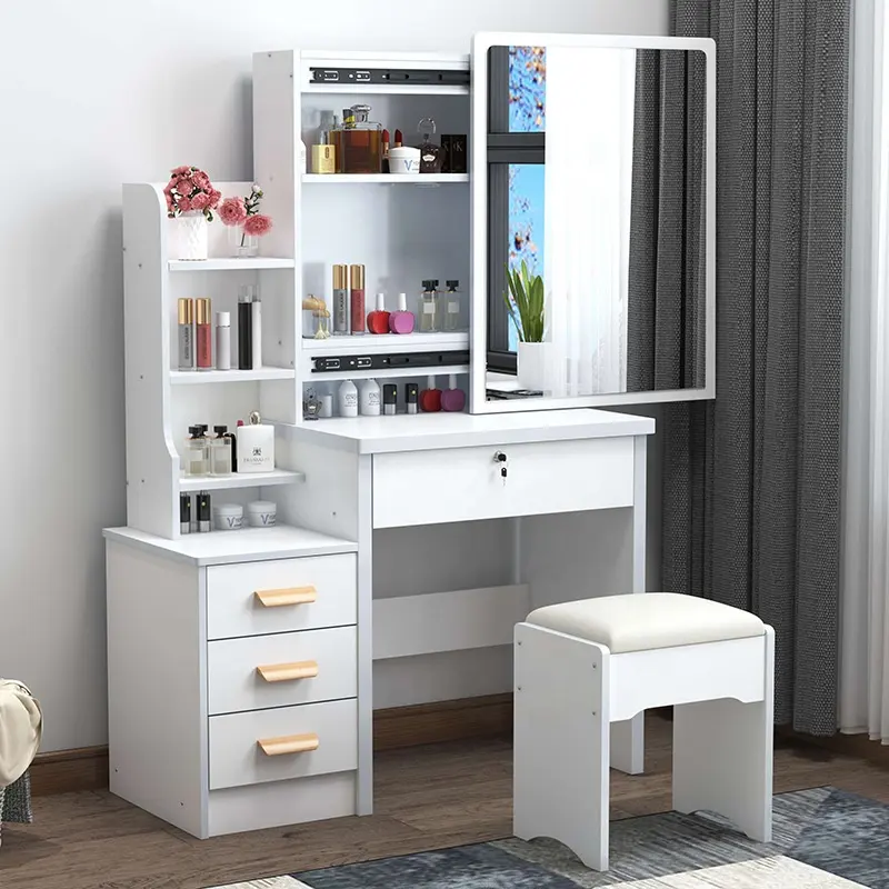 Işıklı ayna ile yatak odası depolama dolabı entegre Modern Minimalist küçük Dresser masa beyaz lüks makyaj soyunma tablo