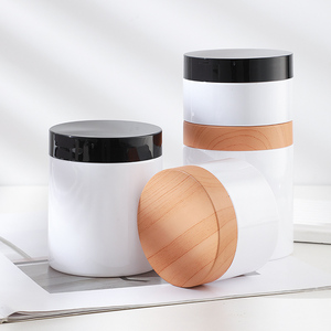 Popular 120ml 150ml 200ml 250ml 300ml 500ml White Plastic Container Cosmetic PET <strong>Jar</strong> with Wood Grain Lid - Product Image 3