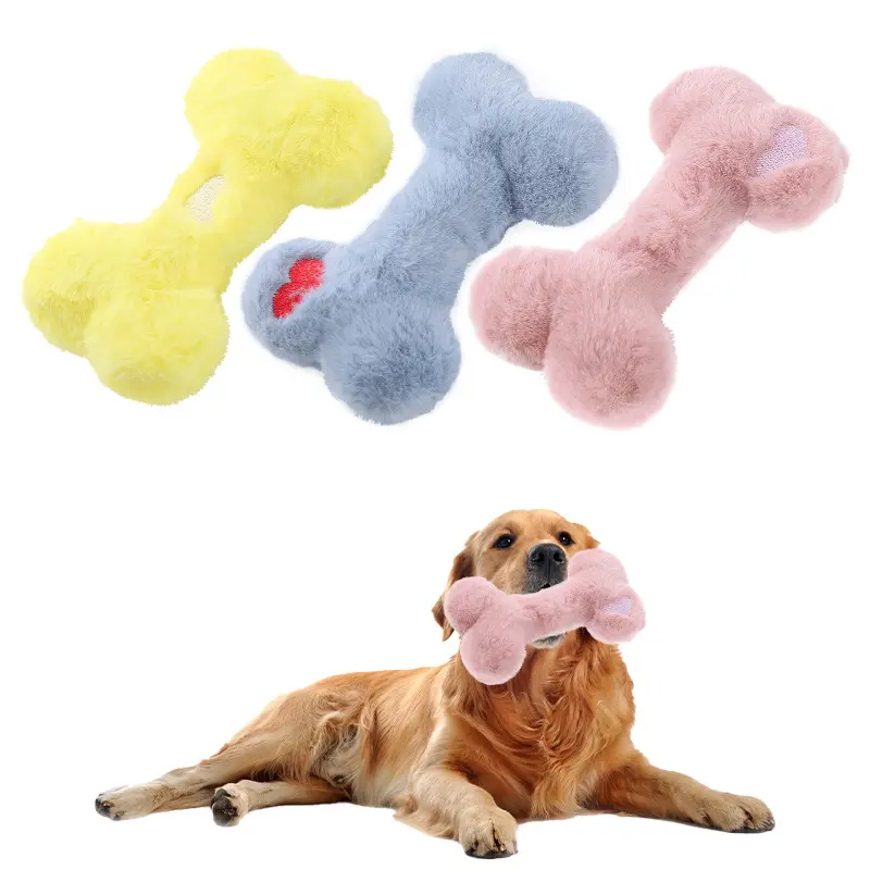 Newly Arrived Pet Toy Bone Shape Washable Fun Squeak Sound Long Play Not Tired Of Plush Dog Toys