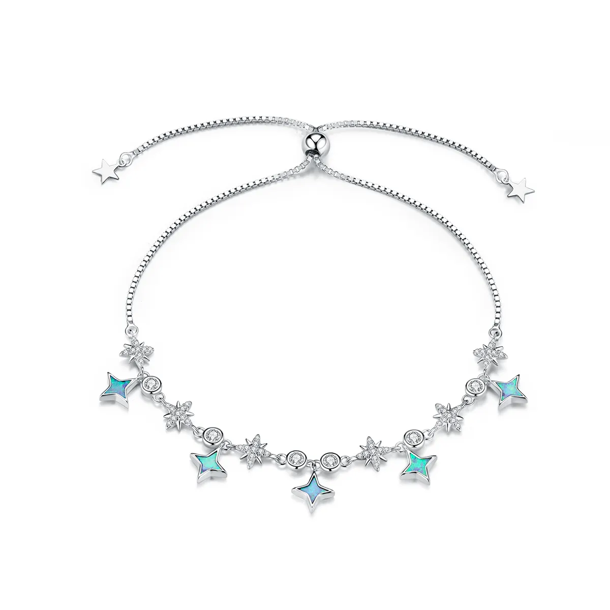 925 gioielli in argento bracciale placcato oro bianco CZ Opal Celestial Stars Slider Chain bracciale per donna