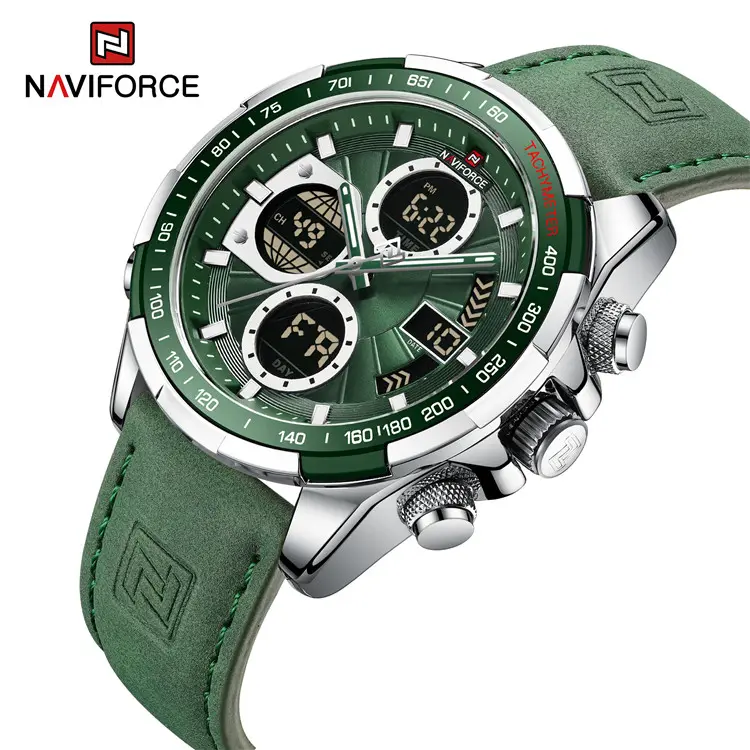 NAVIFORCE 9197L SGNGN Homens Relógios de Couro Casual Fashion Week Display Lcd À Prova D' Água Digital Calendário relógio de pulso Relogio