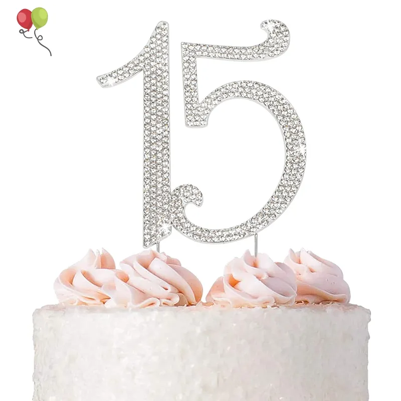 Diamantes de imitación para fiesta de 15 ° cumpleaños o aniversario, decoración para tartas de quinceañera, gran centro de mesa, SQ040