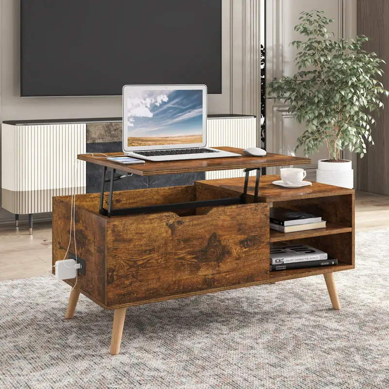 Table basse en bois Smart lift top avec 2 ports de charge USB pour salon toom