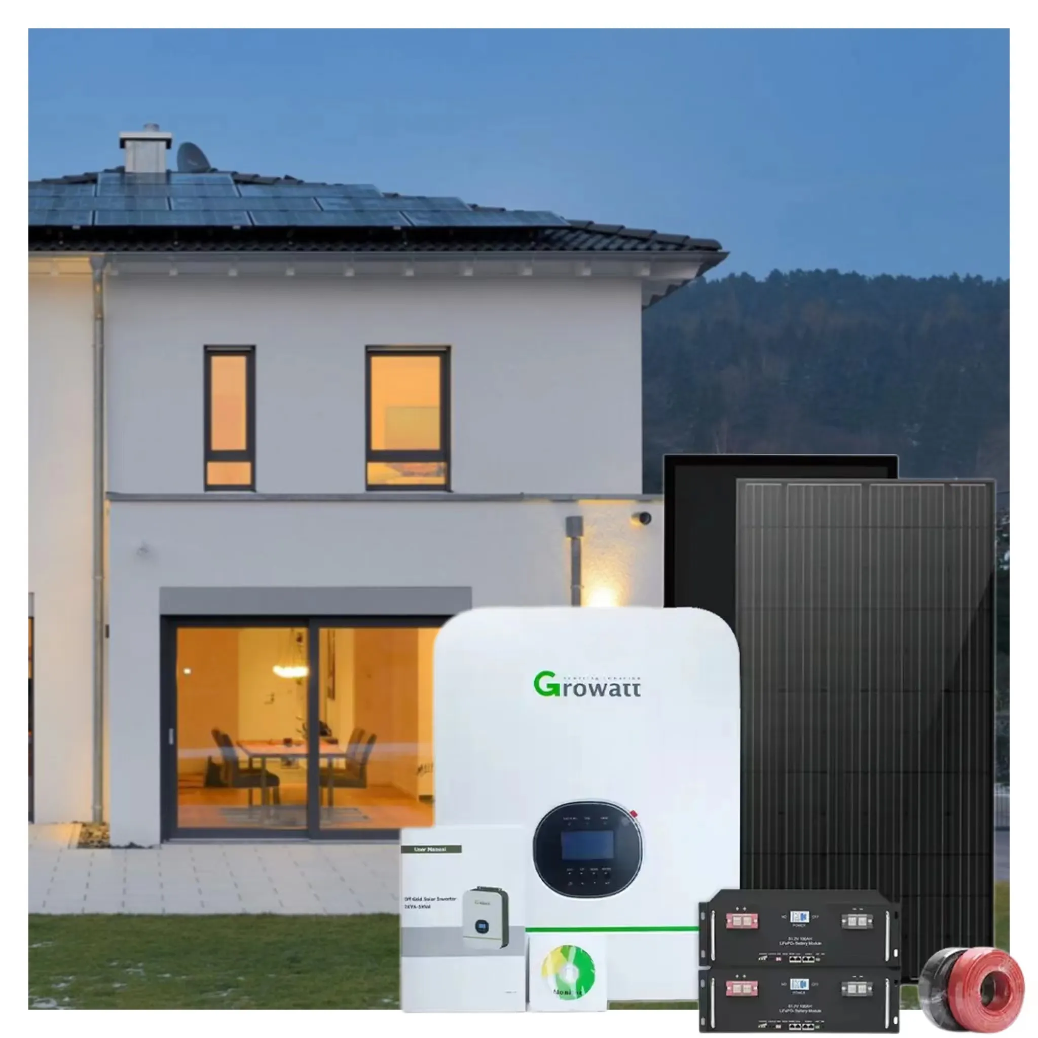 Sulla griglia 5000w 12kw 1mw sistema di energia solare sistema di alimentazione con Wifi monitoraggio con il monitoraggio Wifi 35 gradi per tetto piano