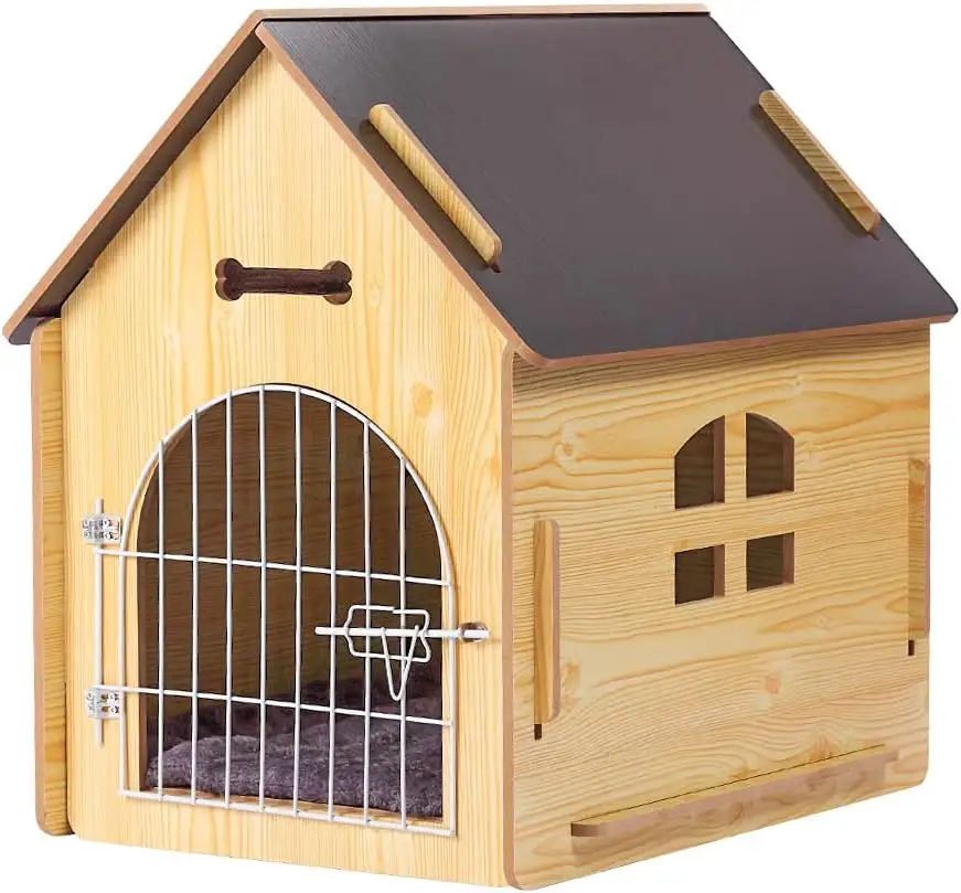 कुत्तों के इनडोर और आउटडोर उपयोग के लिए छत के साथ लकड़ी का पालतू घर, आसान सांस लेने योग्य कुत्ते