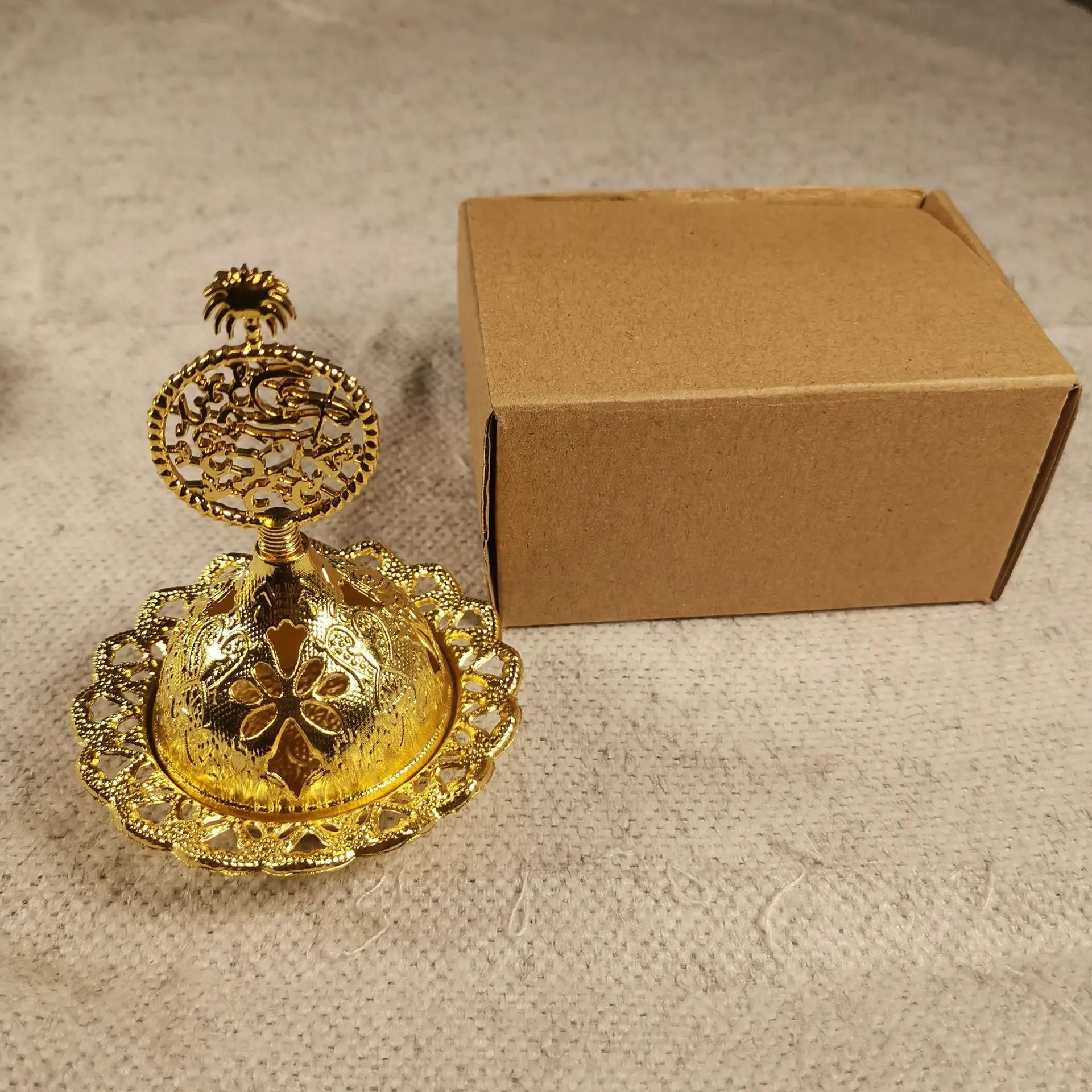 Brûleur d'encens de bureau arabe moyen-orient, brûleur d'encens en métal doré, décoration de bureau