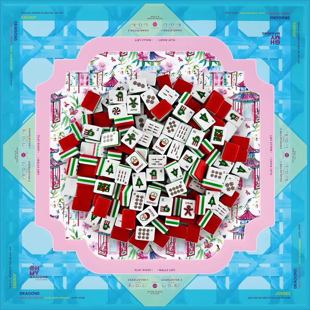 Christmas Red Mahjong Tile and Mat Set 8