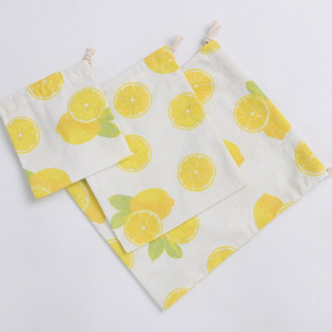 Wholesale Eco-friendly Reusable <strong>Draw</strong> <strong>String</strong> <strong>Bag</strong> Lemon <strong>Pattern</strong> Cotton Linen Drawstring <strong>Bag</strong> Gift Packaging <strong>Bag</strong> - Product Image 3