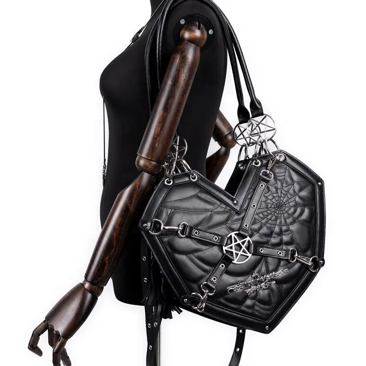 Sac à main gothique personnalisé sac messager punk pour femmes sac à main Halloween en cuir artificiel sac fantôme avec sac araignée en forme de cœur brodé