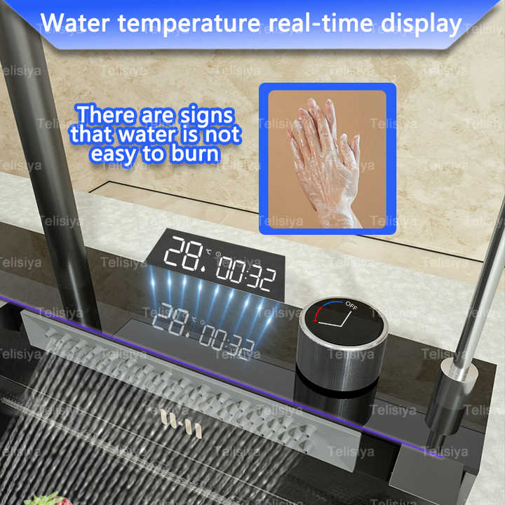 Luxury Black Multifunctional Kitchen Stainless Steel Sink Set with Smart LED Waterfall Tap and Garbage Storage for Hotel Kitchen