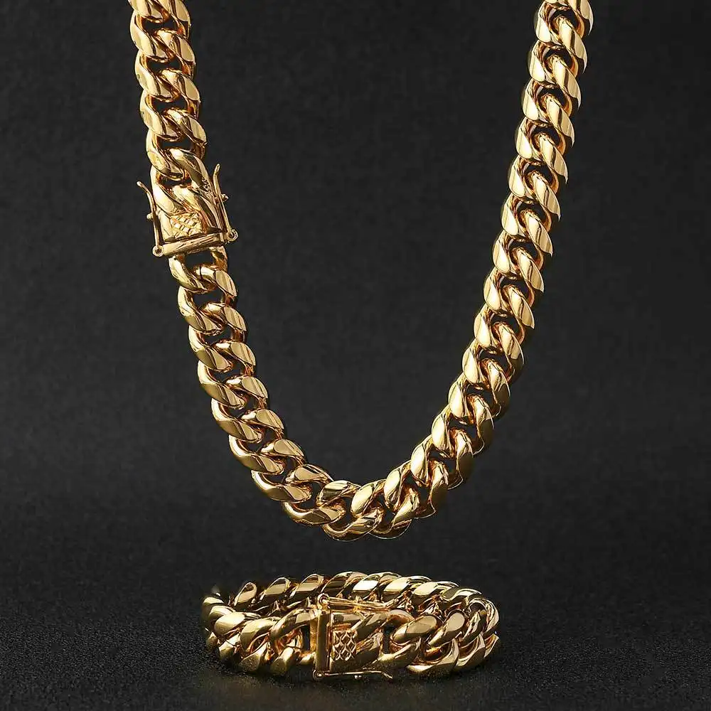 Großhandel 14k 18k Goldkette Herren vergoldetes Halskette-Set Schmuck kubanischer Edelstahl-Halsband Goldkette für Herren