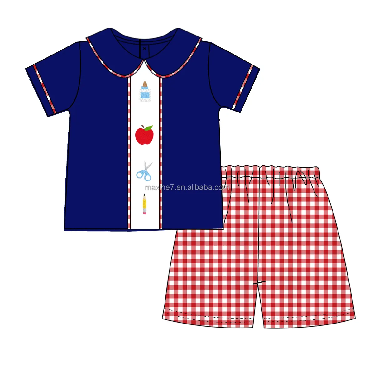 Zomer Kinderkleding Terug Naar School Kids Shirt En Korte Outfits Baby Jongens Franse Knoop Kleding Sets