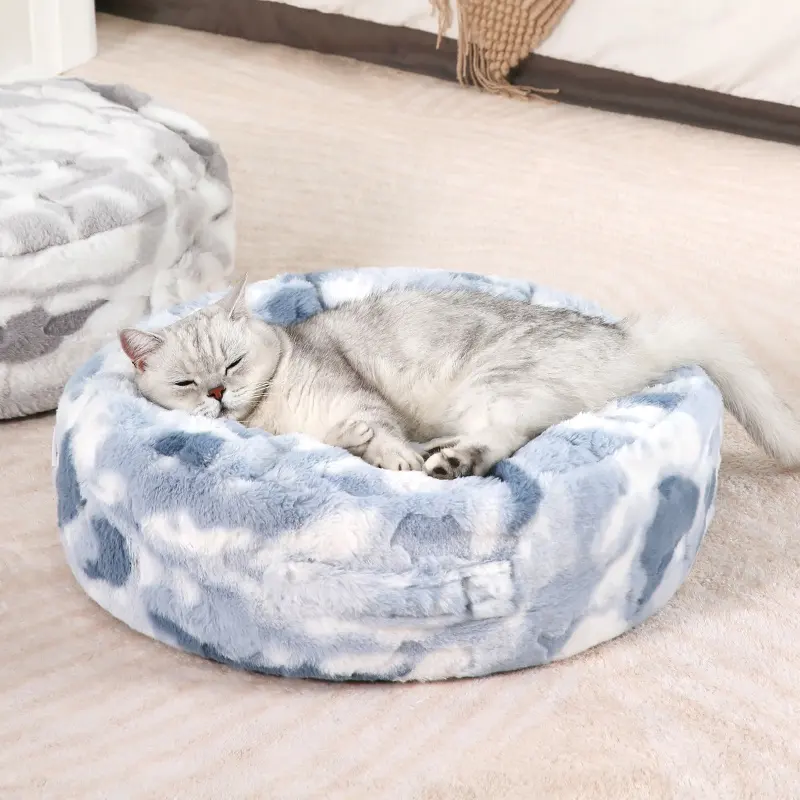 Ufbemo เตียงนอนสุนัขแมวทรงกลมนุ่มหรูหราสีชมพูสีเทาสีเทา