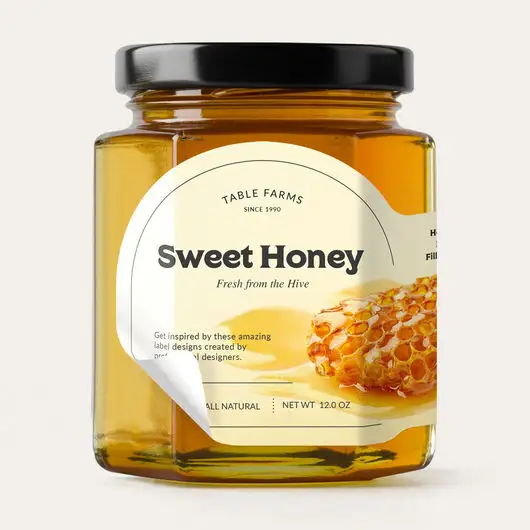Etiqueta de producto de comida de diseño personalizado, tarro de miel, etiqueta adhesiva, venta al por mayor
