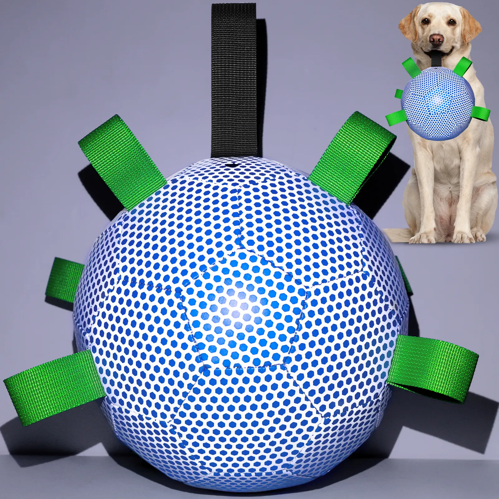 Kinyu Pet Fornecedor Atacado 2024 Bola de Futebol PU Reflexiva Personalizada para Cães com Tapetes de Nylon Bomba de Tecido Acessórios para Animais de Estimação