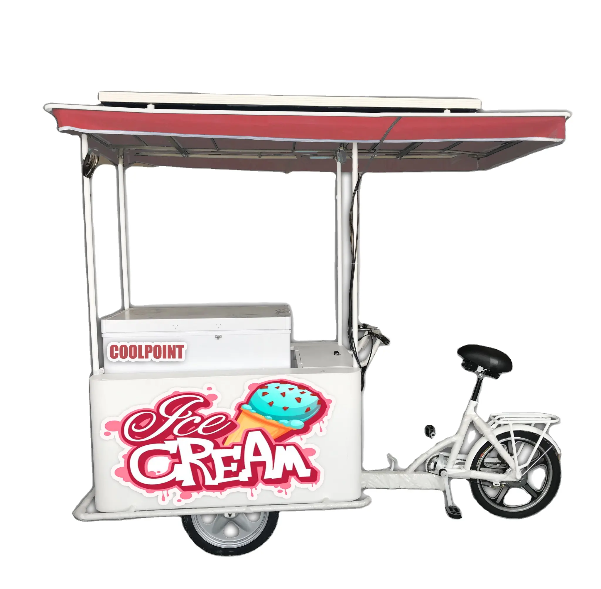 High quality DC 12V24V 208 liters ice cream tricycle with solar ice box